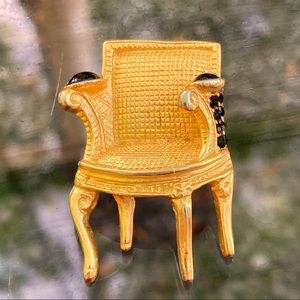 Karl Lagerfeld French “Bergère” Chair Brooch black rhinestones Vintage 1980's